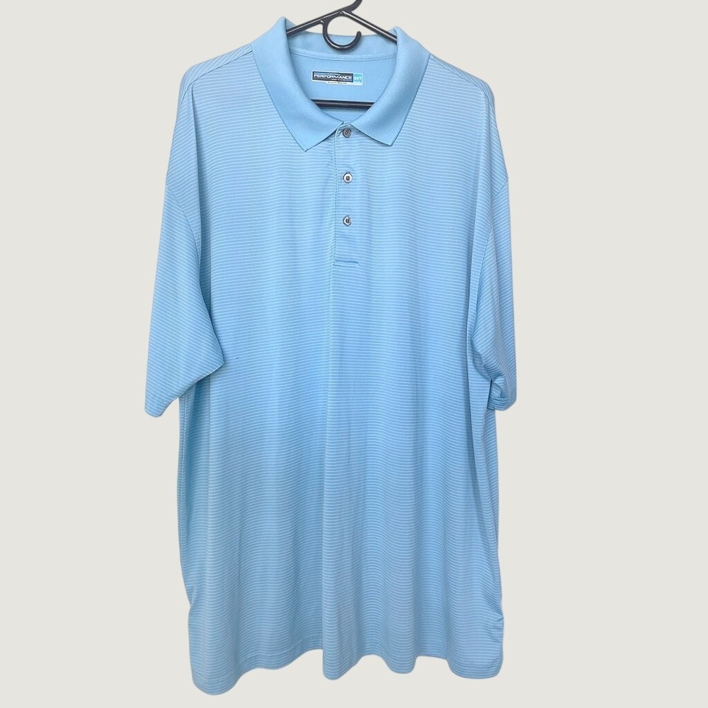 Roundtree & Yorke Performance Polo Shirt Mens 3XL Blue Striped Short Sleeve